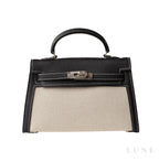 Hermès Mini Kelly 2 Bag - Black and White Canvas with Palladium Hardware