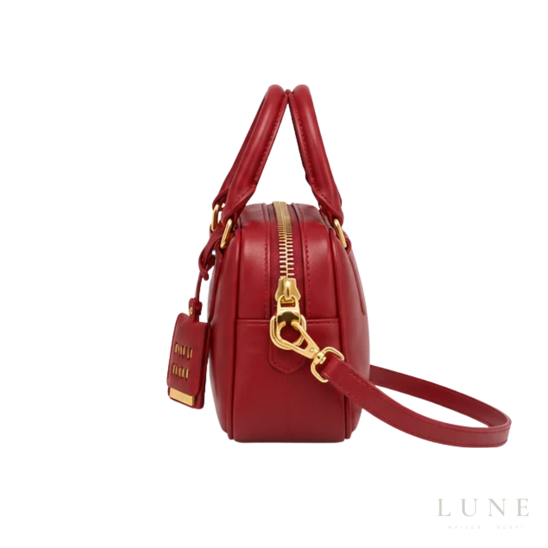Miu Miu Bag | Arcadie Leather Bag (Top-handle satchel – crossbody bag) – Cherry Red (Rubino – Crimson with gold-tone hardware)