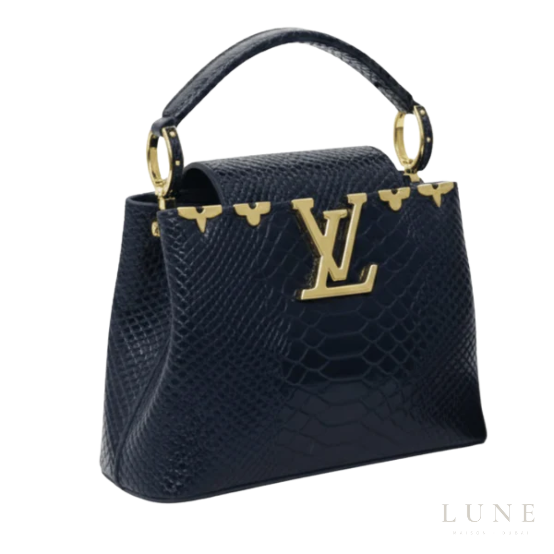 Louis Vuitton Navy Textured Bag – Gold-Tone Detail - View 3