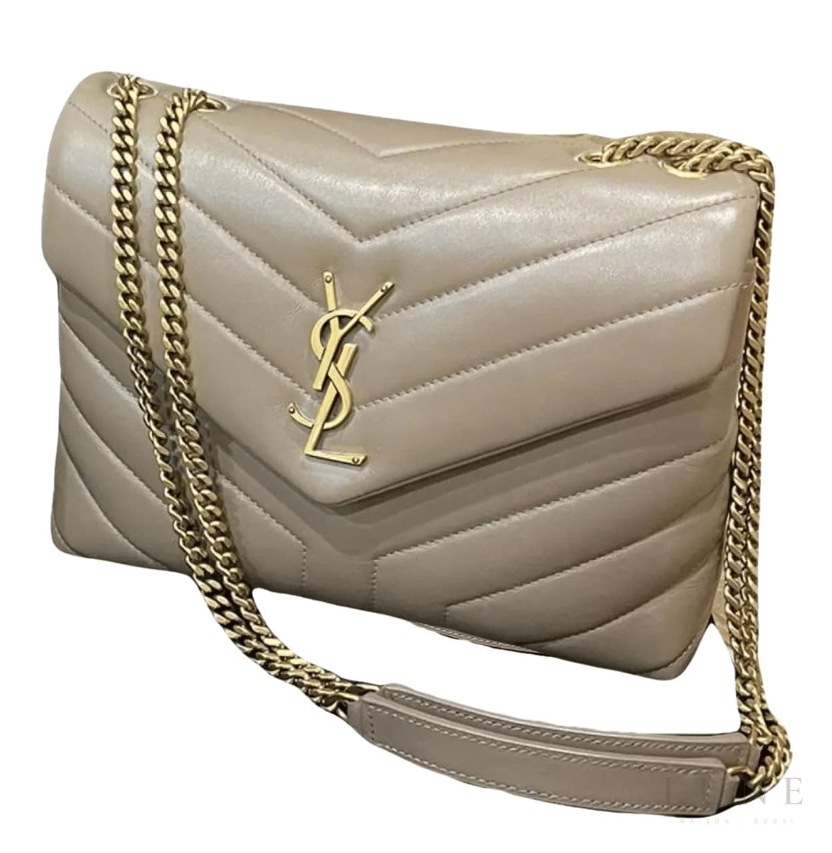Saint Laurent Loulou Small Chain Bag - Taupe / Beige Calfskin Leather