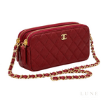 Chanel Bag | Double Zip Clutch with Chain (Wallet on Chain) – Burgundy (Quilted caviar leather with gold-tone hardware)
