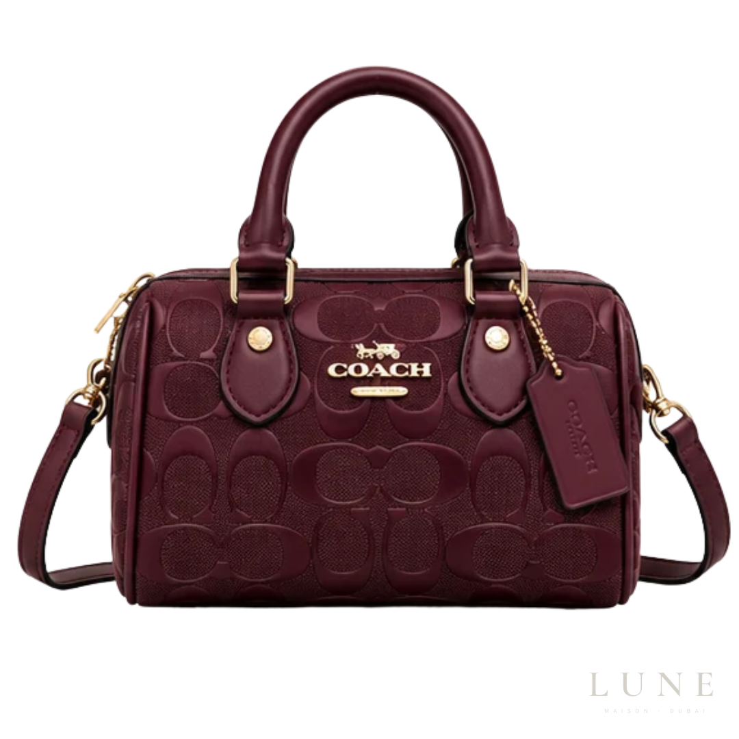 Coach Bag | Mini Rowan Crossbody Bag – Maroon – Deep Berry Signature