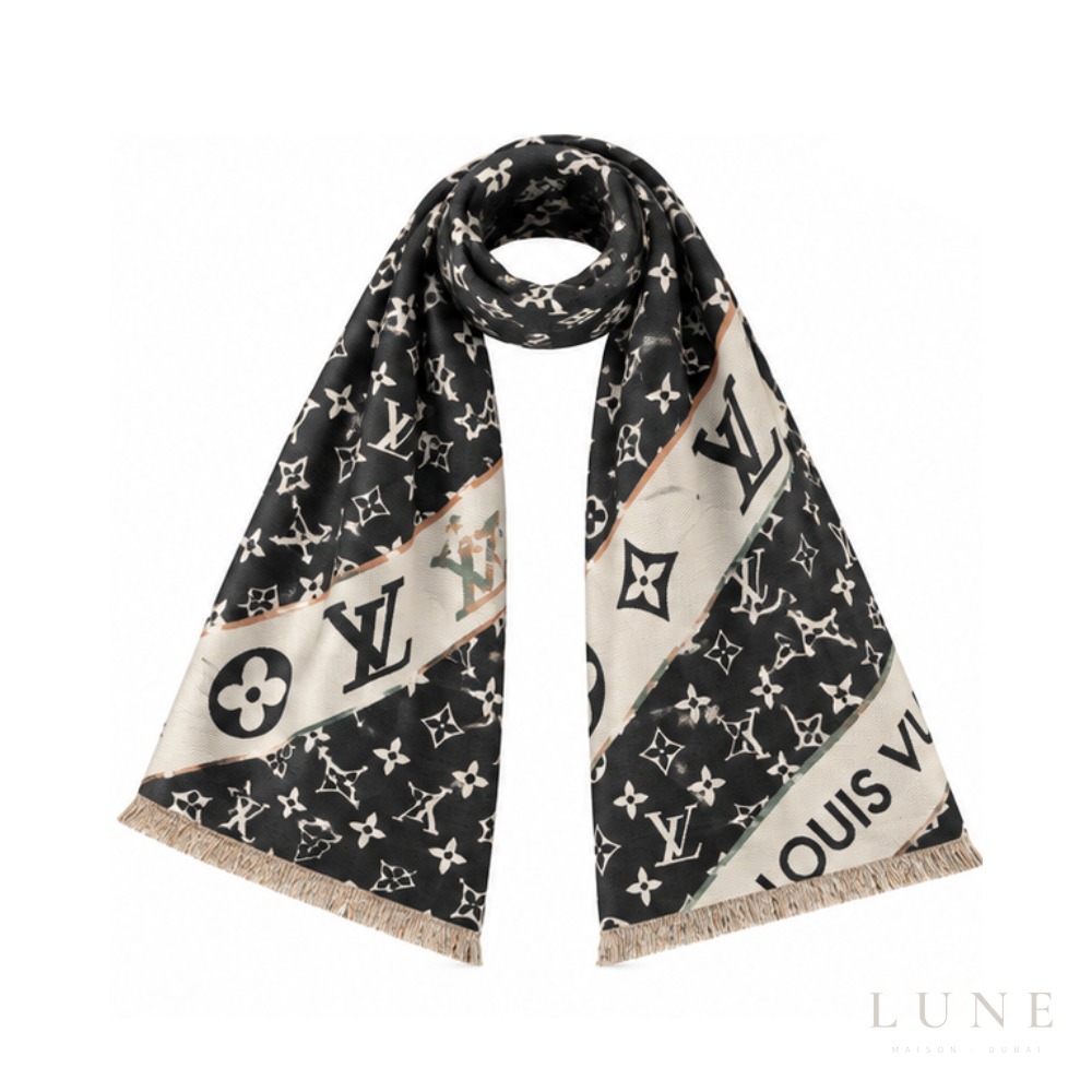 Louis Vuitton Monogram Black Scarf – White