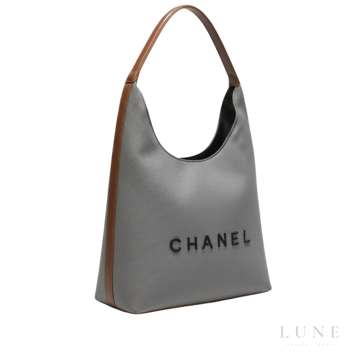 Chanel Deauville Canvas Tote Bag with Brown Leather
