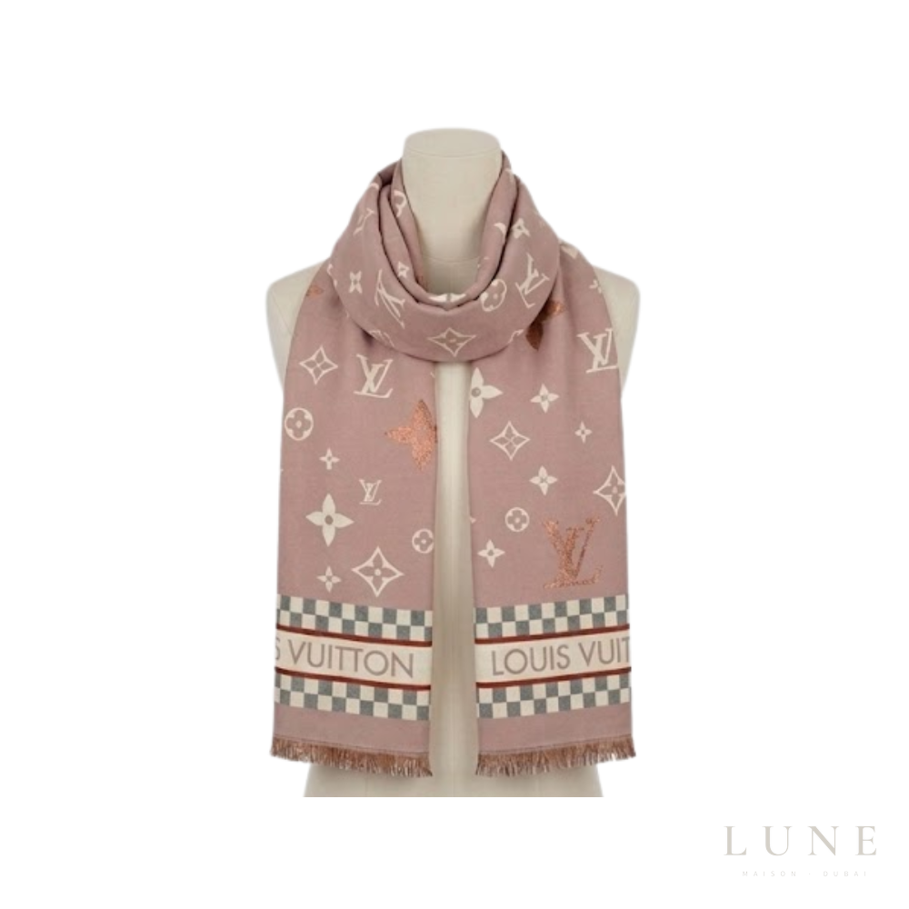Louis Vuitton Monogram Heart Beige Rose Scarf