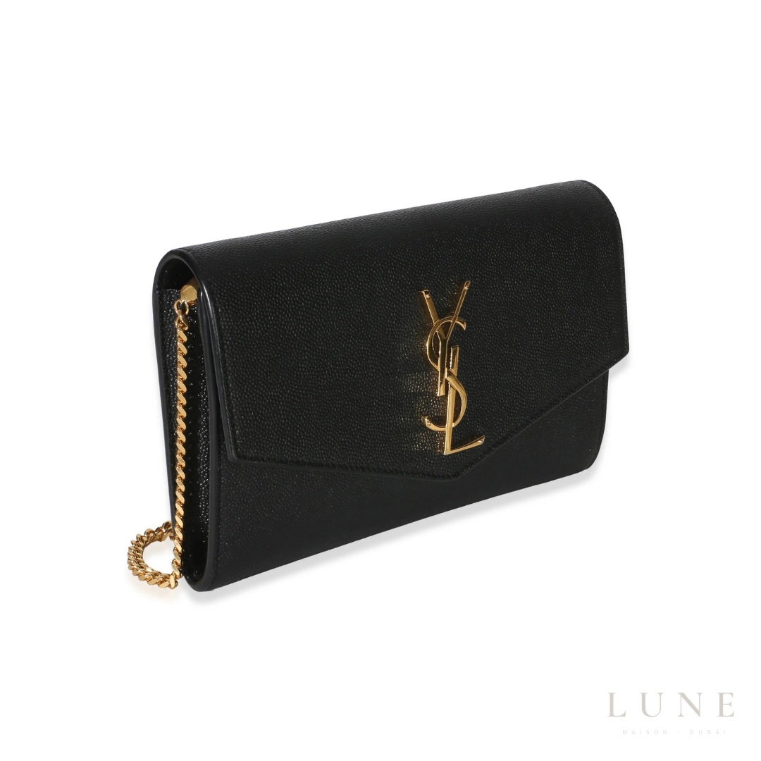 Saint Laurent Uptown Grain Chain Wallet – Black
