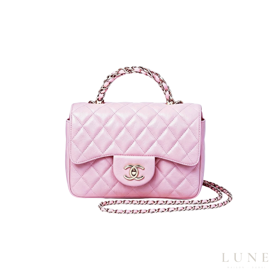 Chanel Quilted Lambskin Mini Flap Top Handle Bag – Light Pink - View 1