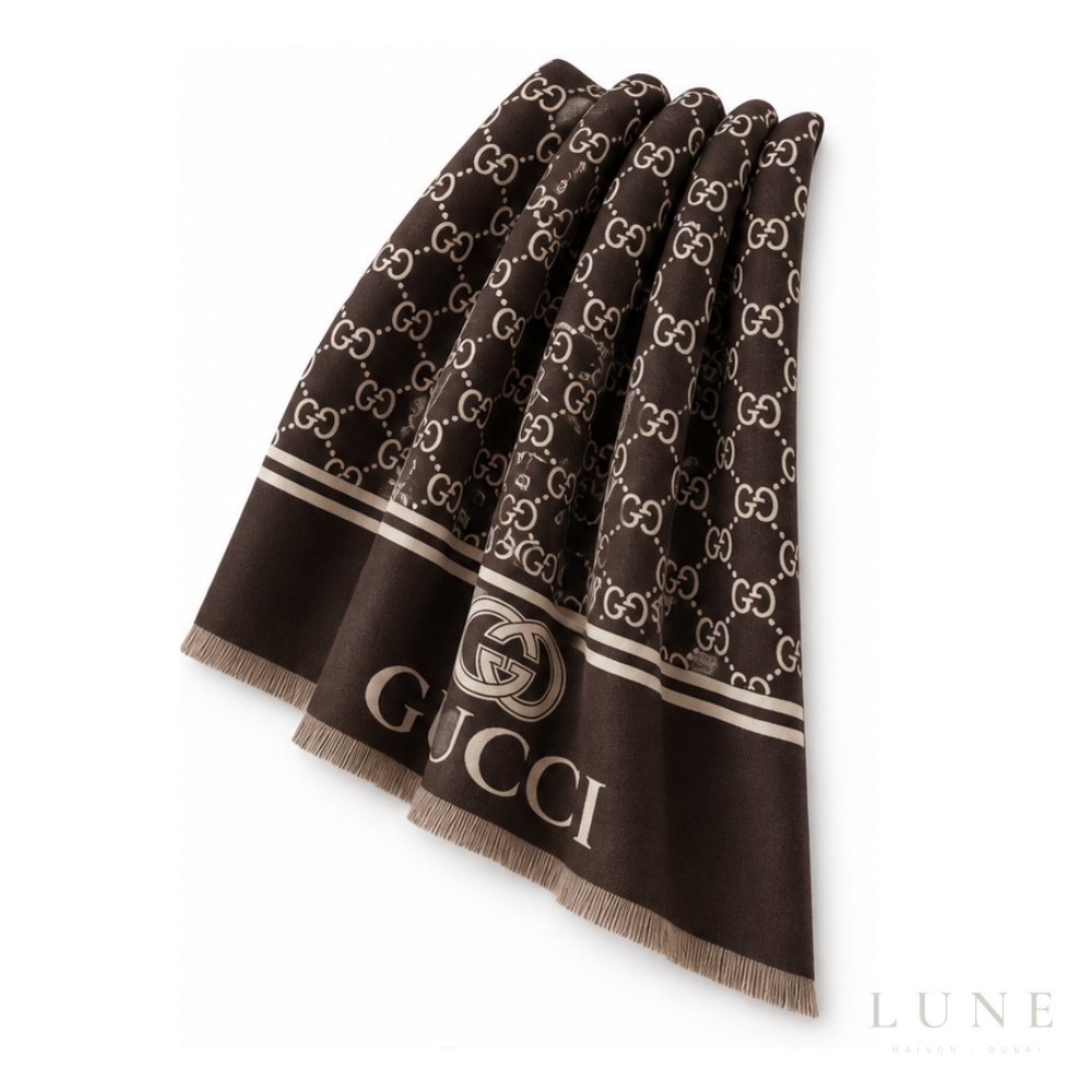 Gucci GG Reversible Logo Scarf – Dark Brown