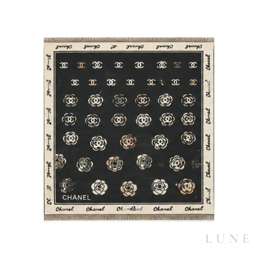 Chanel | Scarf Camellia Grid CC Logo Black - View 1