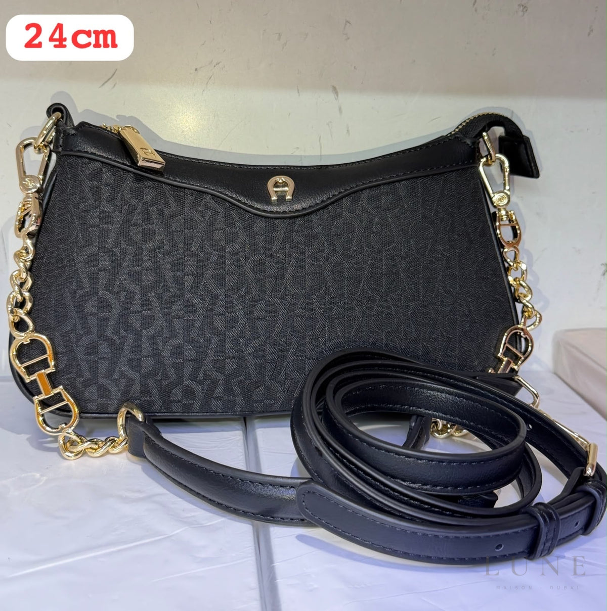 Aigner Bag | Delia Monogram Shoulder Bag – Black