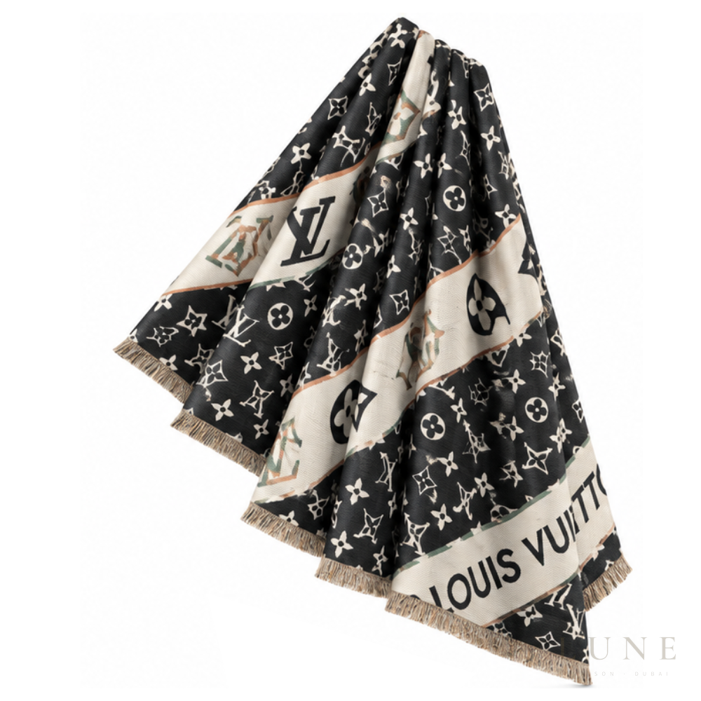 Louis Vuitton Monogram Black Scarf – White