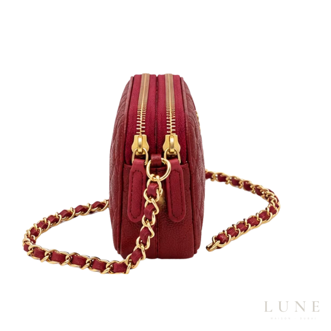 Chanel Bag | Double Zip Clutch with Chain (Wallet on Chain) – Burgundy (Quilted caviar leather with gold-tone hardware)