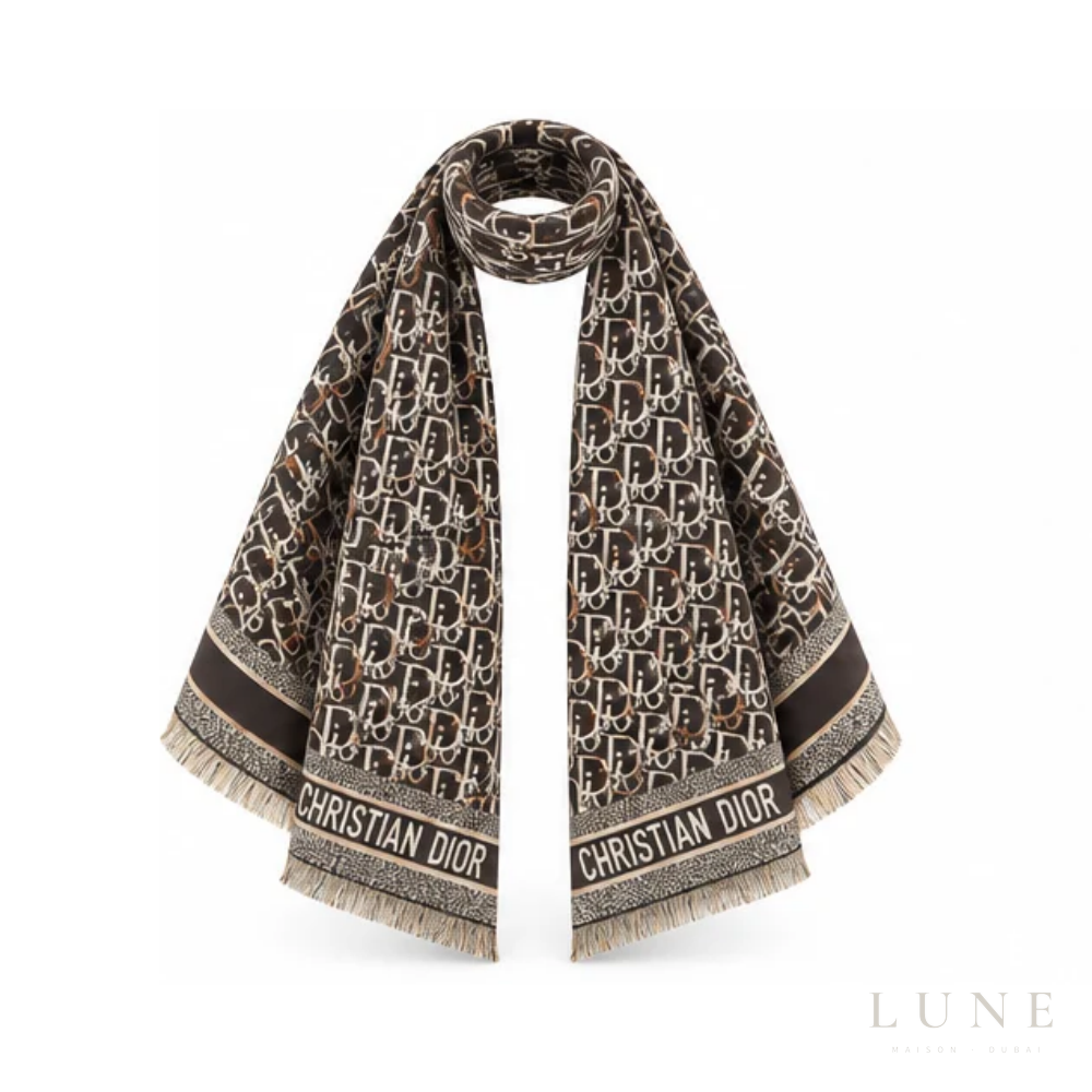 Dior Oblique Scarf – Dark Brown