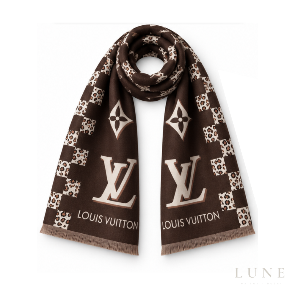 Louis Vuitton Checkered Leopard Scarf – Brown