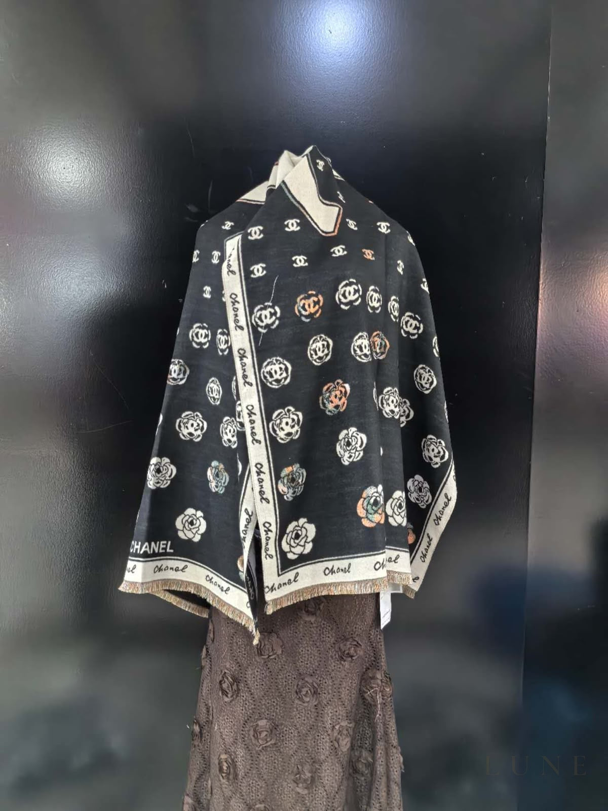 Chanel | Scarf Camellia Grid CC Logo Black - View 5