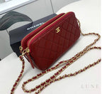 Chanel Bag | Double Zip Clutch with Chain (Wallet on Chain) – Burgundy (Quilted caviar leather with gold-tone hardware)