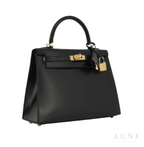 Hermès Kelly 28 Sellier Handbag - Black Box Calfskin Leather with Gold Hardware