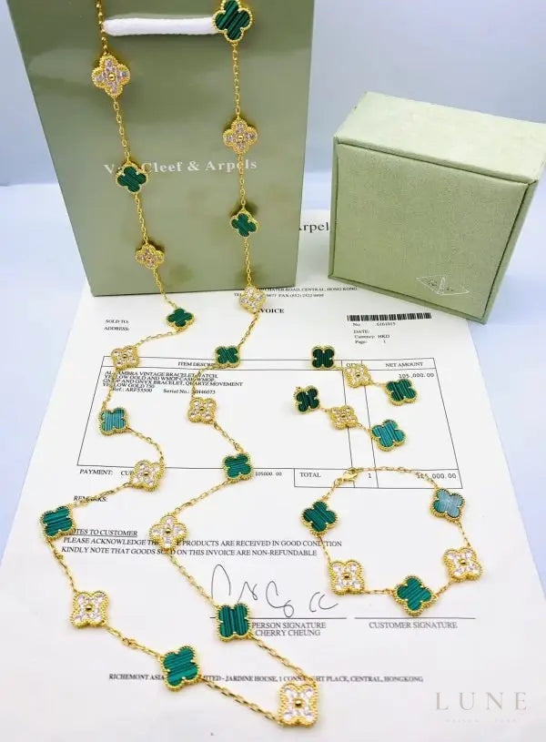Van Cleef Gold Malachite Diamond Set