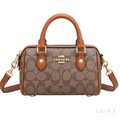 Coach Bag | Micro Rowan Satchel – Khaki – Saddle (Signature coated canvas with brown leather handles and trim)