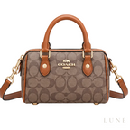 Coach Bag | Micro Rowan Satchel – Khaki – Saddle (Signature coated canvas with brown leather handles and trim)