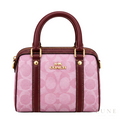 Coach Bag | Micro Rowan Satchel – Pink – Burgundy (Signature coated canvas with dark wine red leather trim)