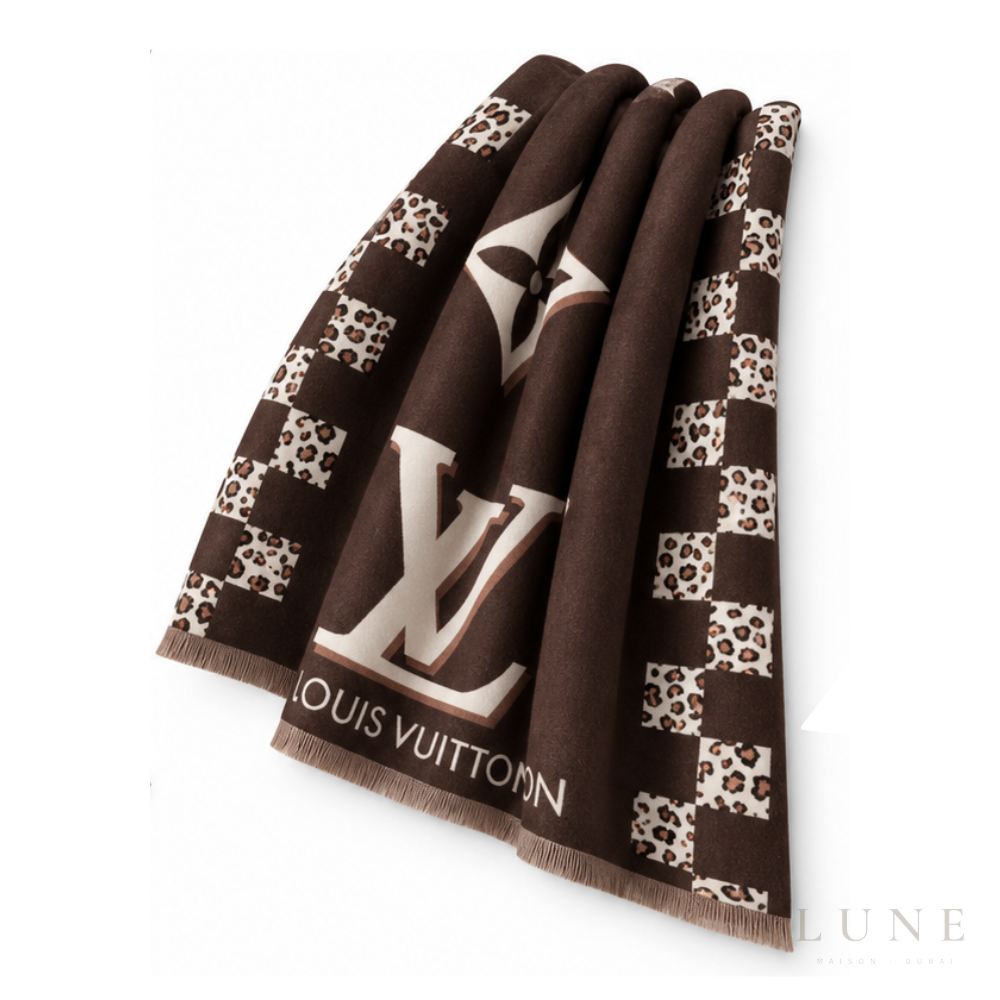 Louis Vuitton Checkered Leopard Scarf – Brown