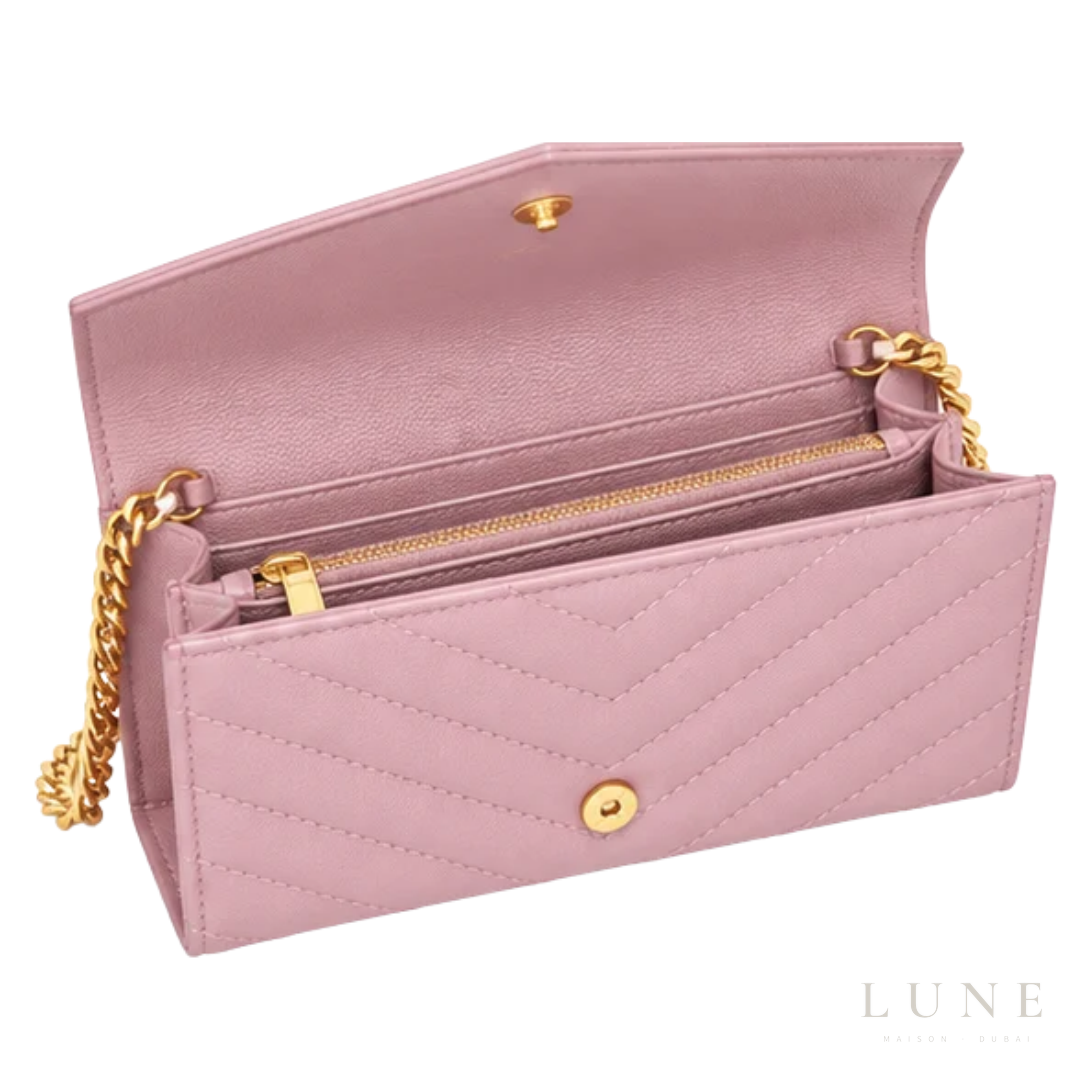 Saint Laurent Cassandre Wallet on Chain – Pink