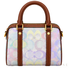 Coach Bag | Micro Rowan Satchel – Pastel Rainbow (Holographic Rainbow Signature canvas with brown leather trim)
