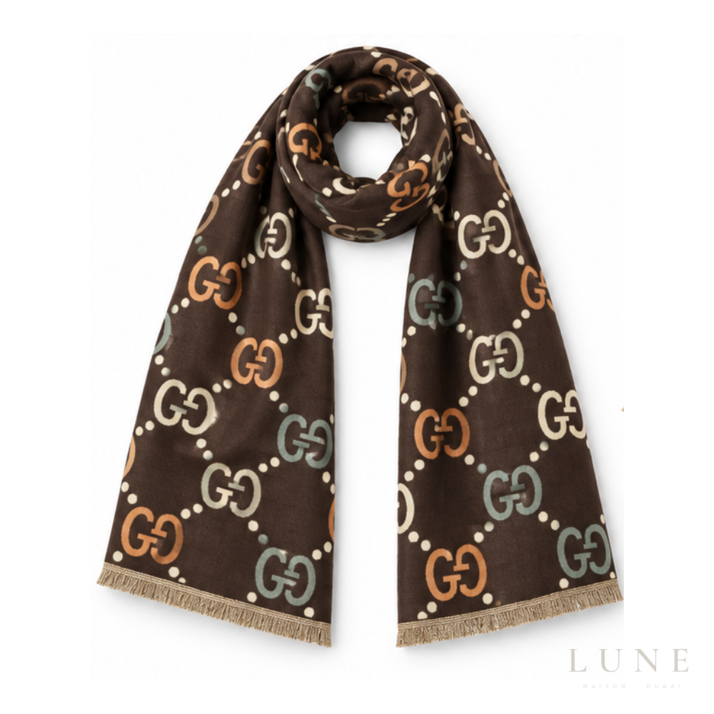Gucci GG Jacquard Scarf – Dark Brown