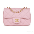 Chanel Mini Rectangular Flap Bag with Heart Chain - Pink Lambskin and Antique Gold-Tone Hardware