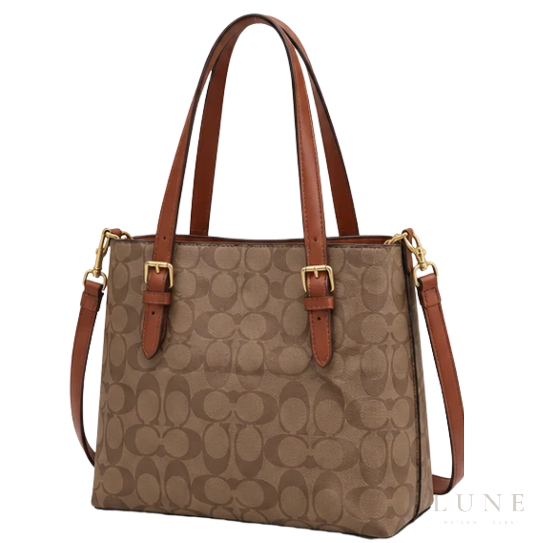 Coach Bag | Mollie Tote 25 (Crossbody Tote Bag) – Khaki Brown (Signature Canvas with Saddle Brown leather trim)