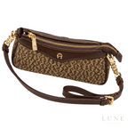 Aigner Bag | Leah Icon Pochette Shoulder Bag XS – Brown (Dadino monogram canvas with dark brown leather trim)