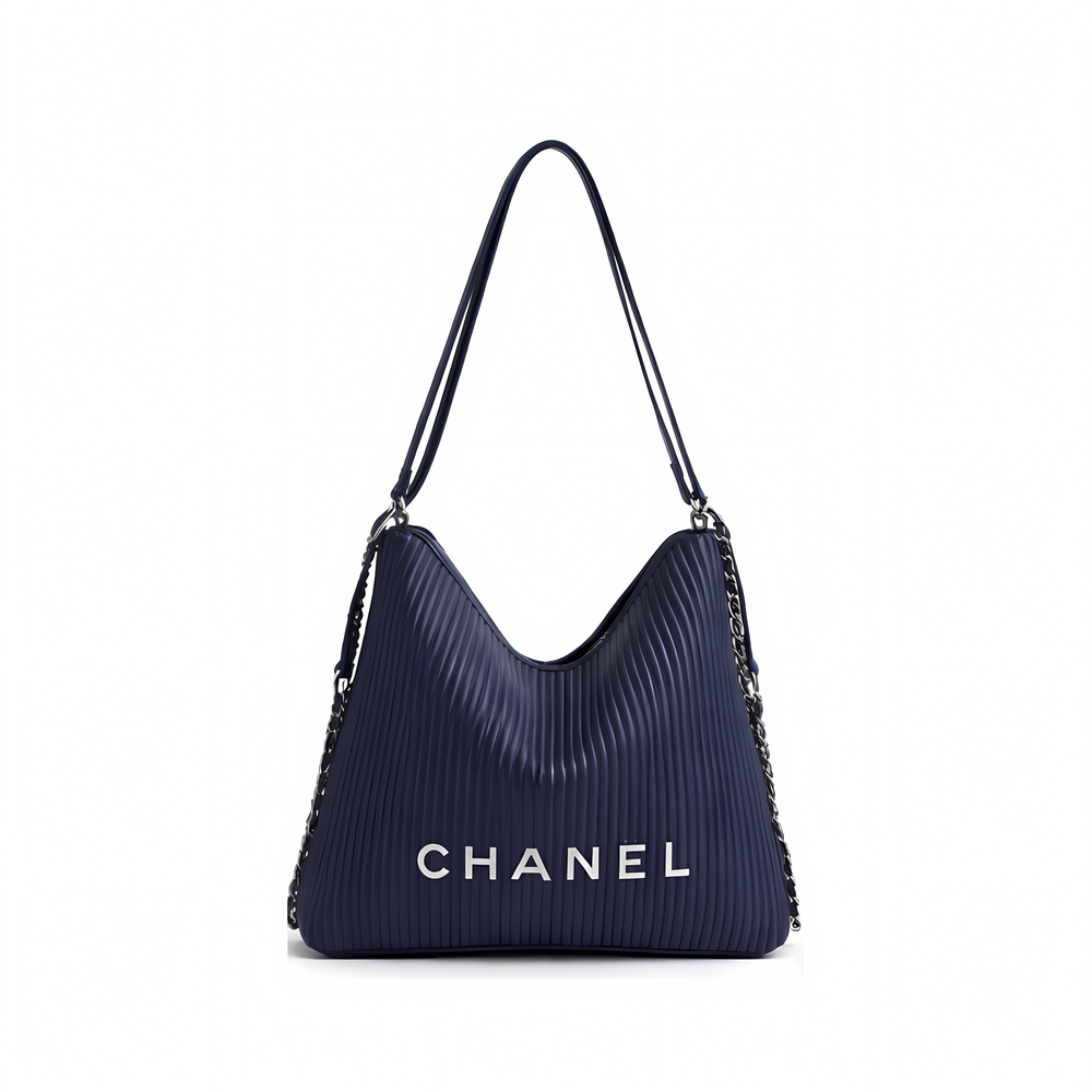 Chanel Maxi Hobo Ribbed Leather Blue
