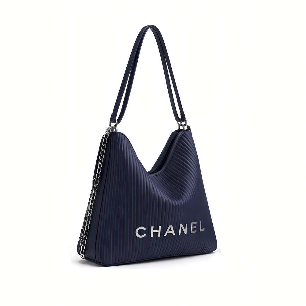 Chanel Maxi Hobo Ribbed Leather Blue