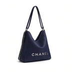 Chanel Maxi Hobo Ribbed Leather Blue