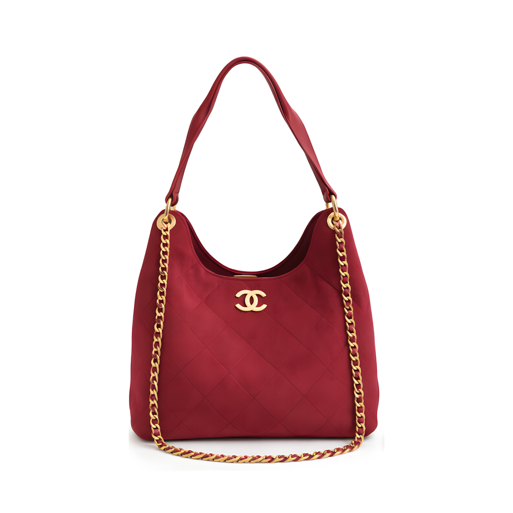 Chanel Medium Hobo Handbag Burgundy Suede
