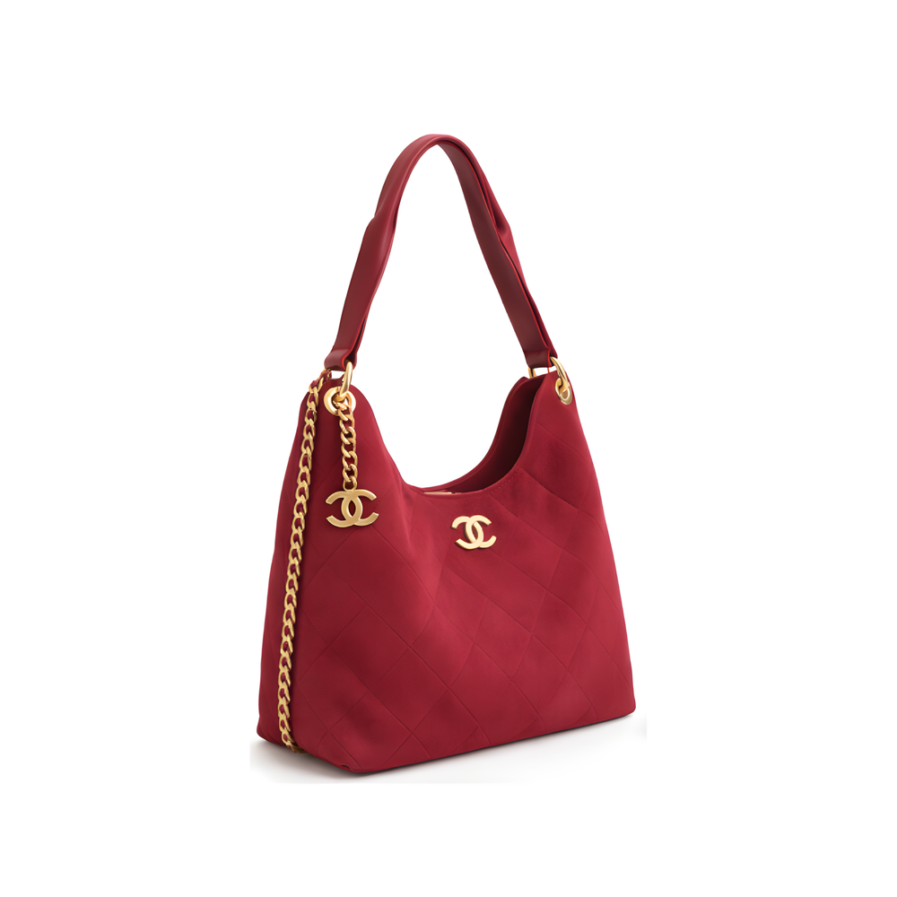 Chanel Medium Hobo Handbag Burgundy Suede