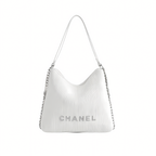 Chanel Pleated Ribbed Hobo Bag Light White