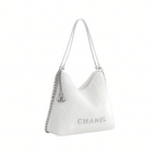 Chanel Pleated Ribbed Hobo Bag Light White