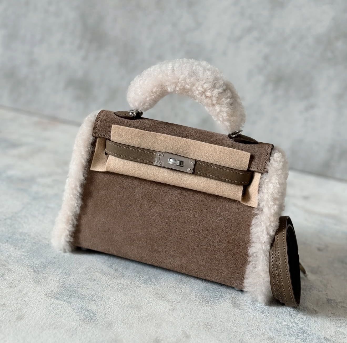 Hermès Mini Kelly II 20 Teddy Gris Caillou