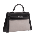 Hermès Mini Kelly 2 Bag - Black and White Canvas with Palladium Hardware