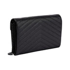 Saint Laurent Cassandre Envelope Chain Crossbody Bag - Black Grain De Poudre Leather