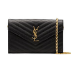 Saint Laurent Cassandre Envelope Chain Crossbody Bag - Black Grain De Poudre Leather