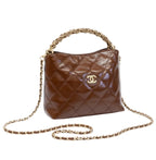 Chanel Braided Handle Chain Hobo - Brown Leather
