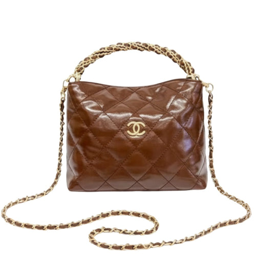 Chanel Braided Handle Chain Hobo - Brown Leather