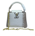 Louis Vuitton Capucines White / Brown Crocodilian Leather
