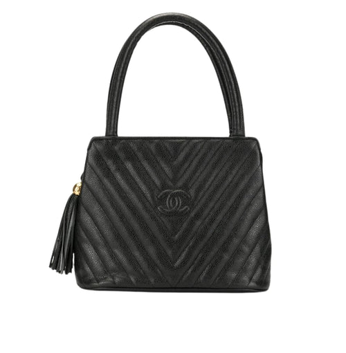 Chanel V-Stitch Top-Handle Bag - Caviar Leather