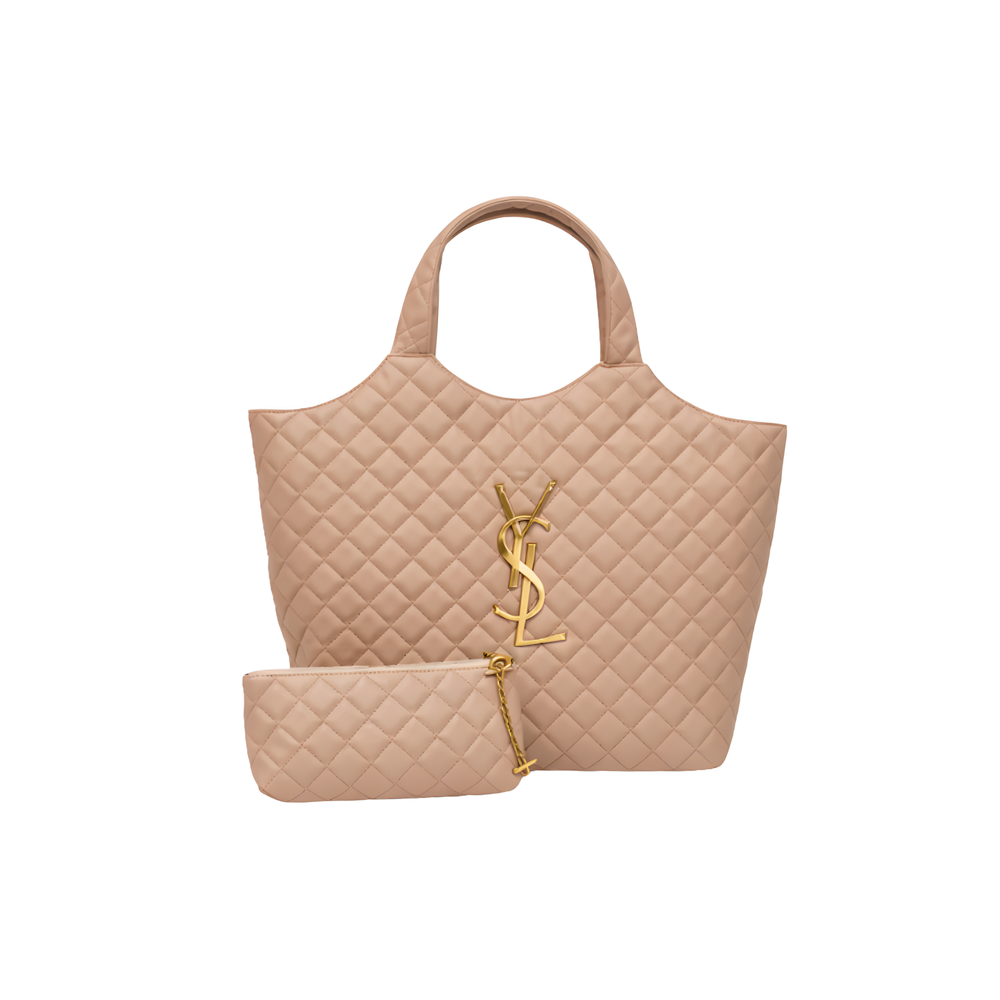 YSL Icare Maxi Quilted Suede Beige