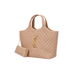 YSL Icare Maxi Quilted Suede Beige