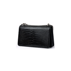 YSL Sunset Medium Black Croc-Embossed
